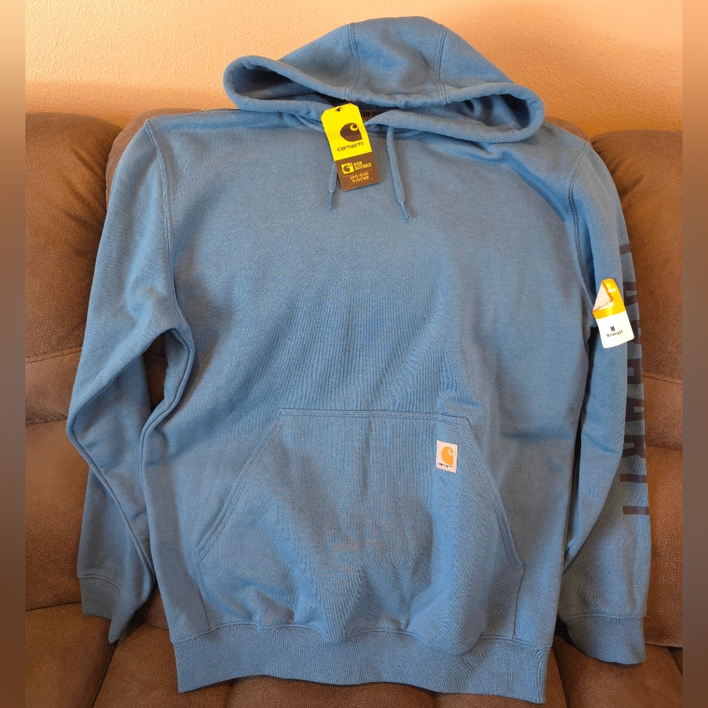 Carhartt Blue Workwear Hooded Hoodie RAIN DEFENDER LOOSE FIT. SIZE MED